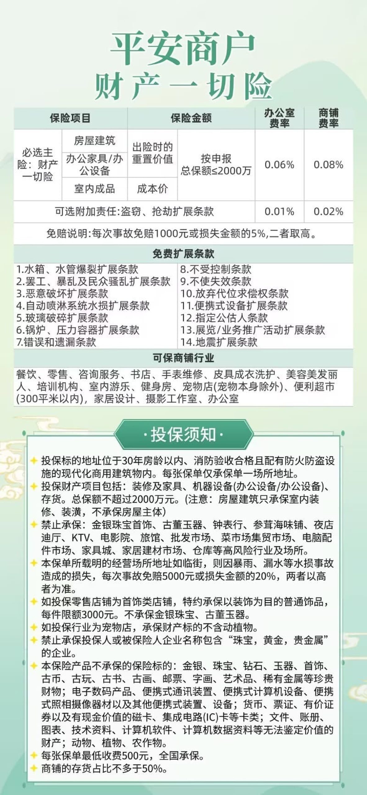 平安商户财产一切险产品海报