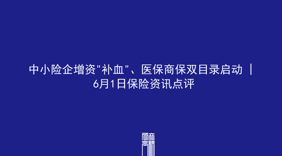 中小险企增资”补血”、医保商保双目录启动 | 6月1日保险资讯点评