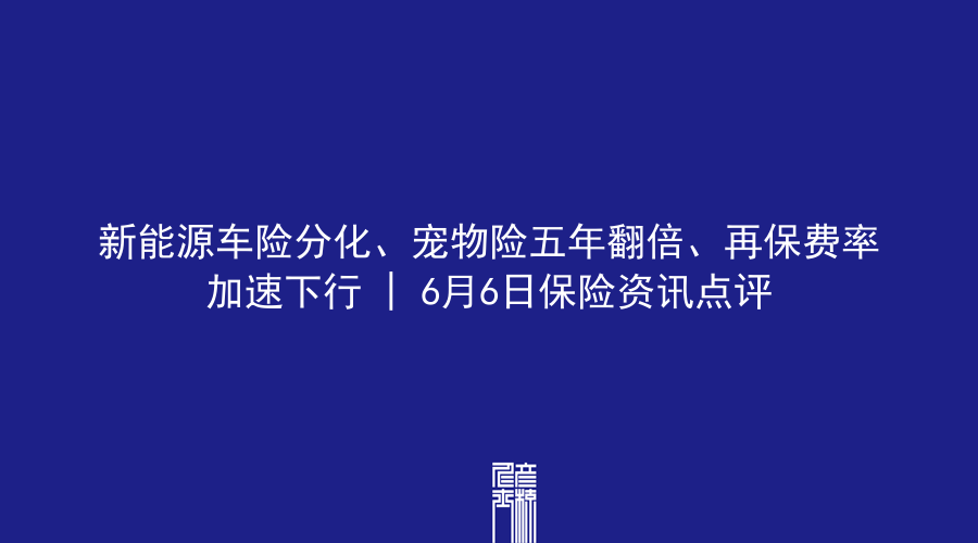 新能源车险分化、宠物险五年翻倍、再保费率加速下行 | 6月6日保险资讯点评