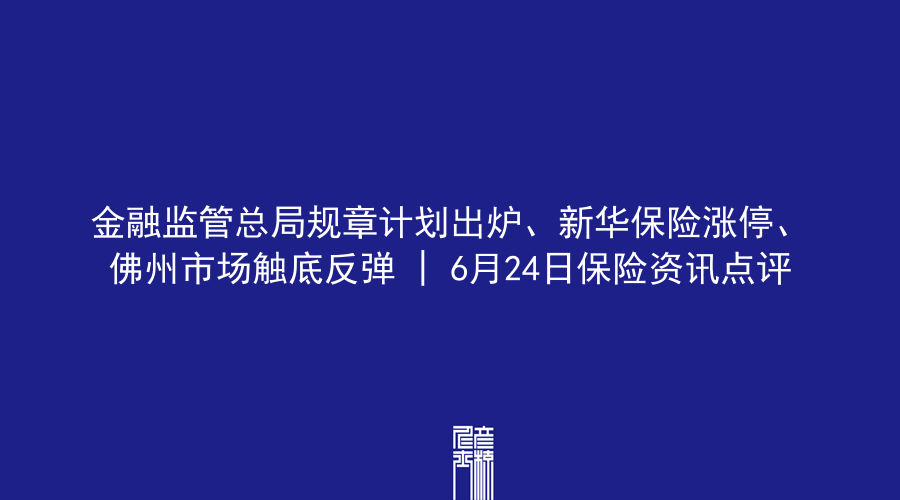 金融监管总局规章计划出炉、新华保险涨停、佛州市场触底反弹 | 6月24日保险资讯点评